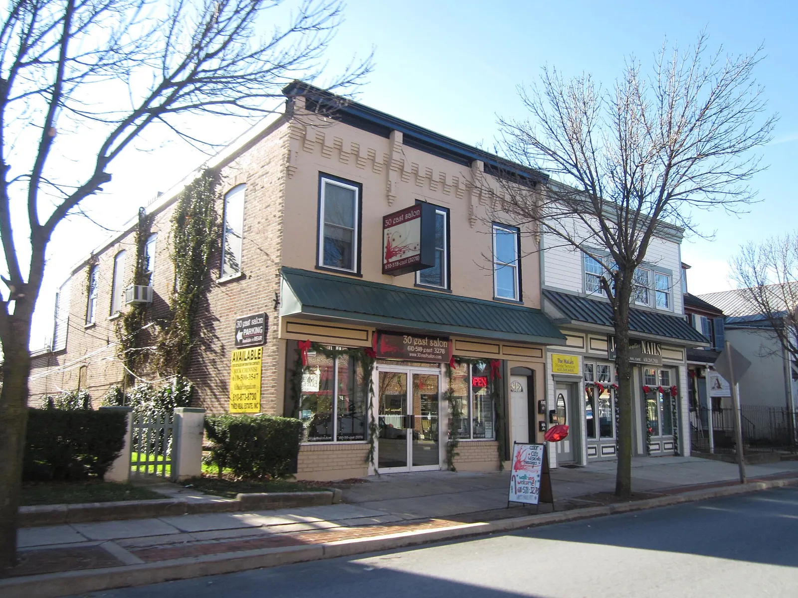 Storefronts on a Downingtown corner